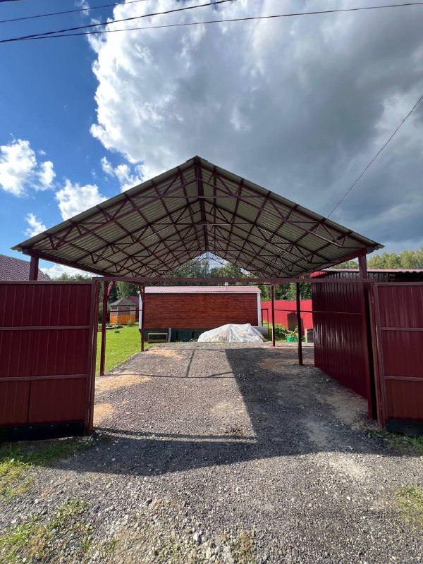 Монтаж двускатного навеса для авто